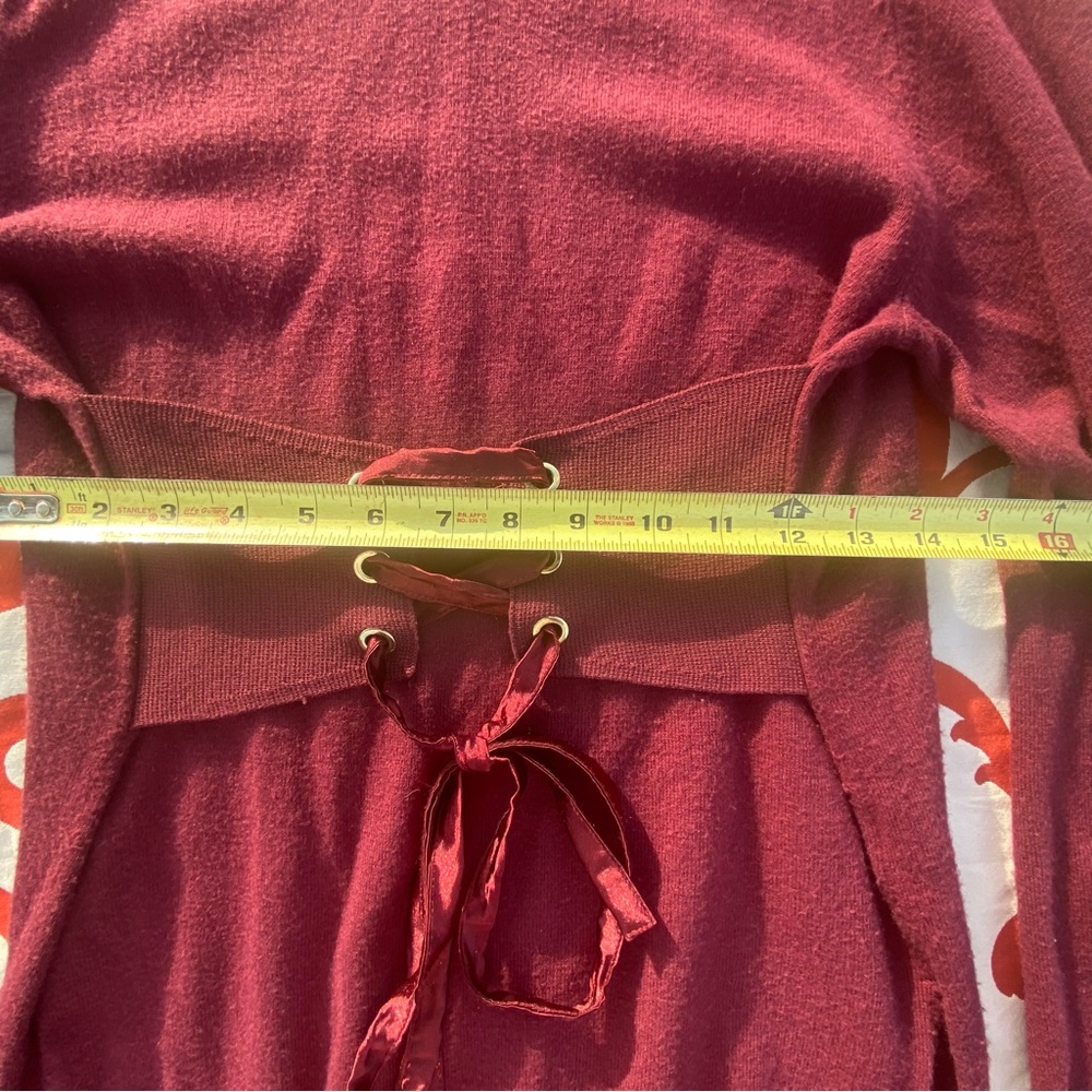 Leith Sweater Dress Long Sleeve Red Oversized Puffy Dress tie waist size xs - Picture 8 of 15